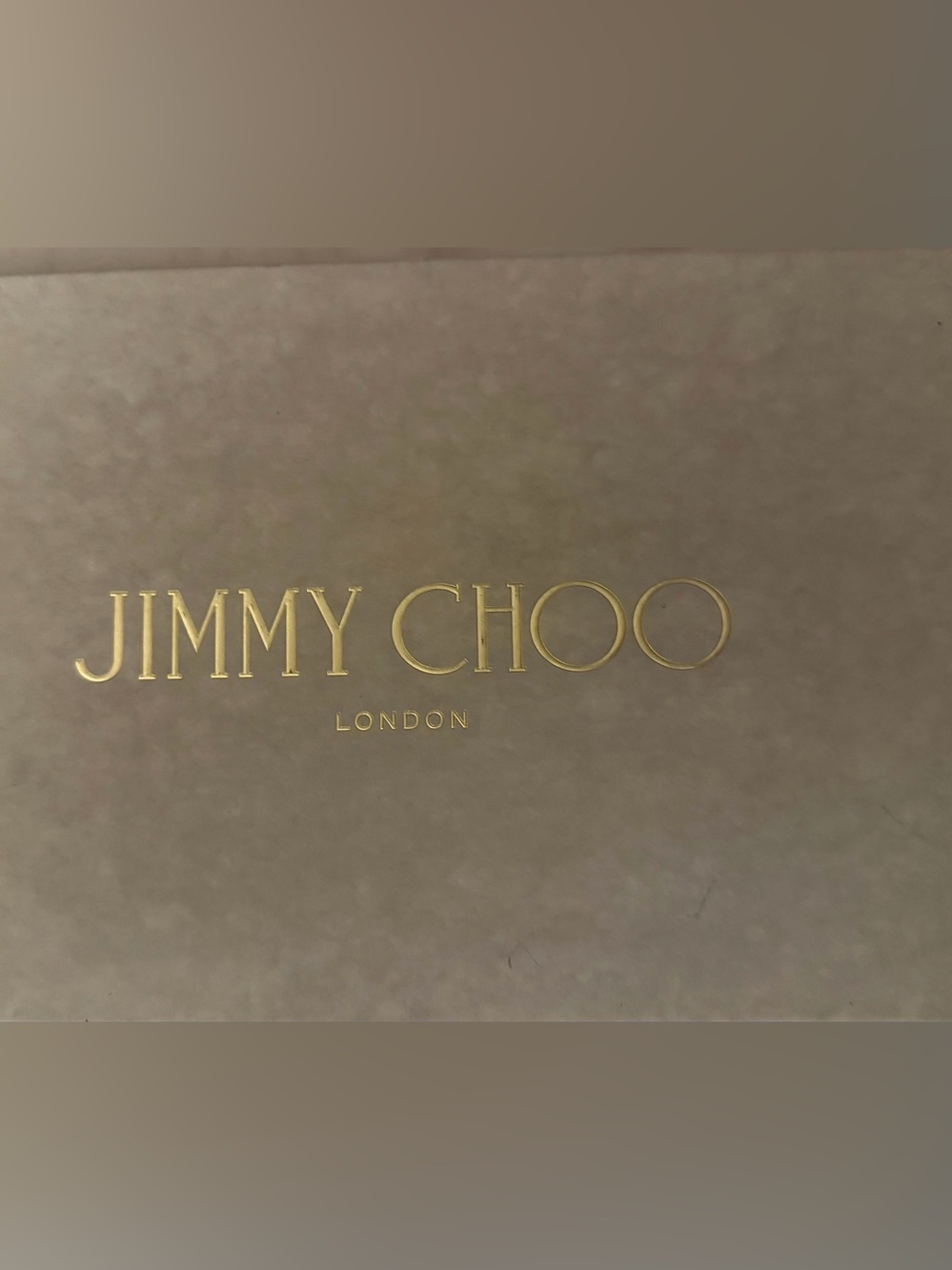 Jimmy Choo Gold Logo on Taupe Box